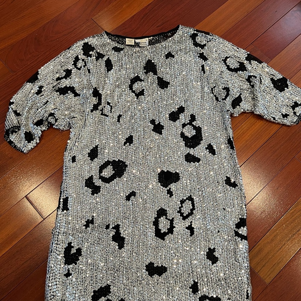 vintage 80's Ann Tjian for Kenar black and silver sequin mini dress